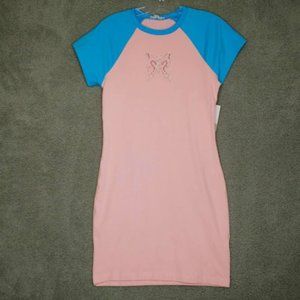 Bp Womens T Shirt Dress Pink Blue Color Block Stretch Crew Neck Rhinestone S New
